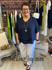 Harper navy linen top 16-22