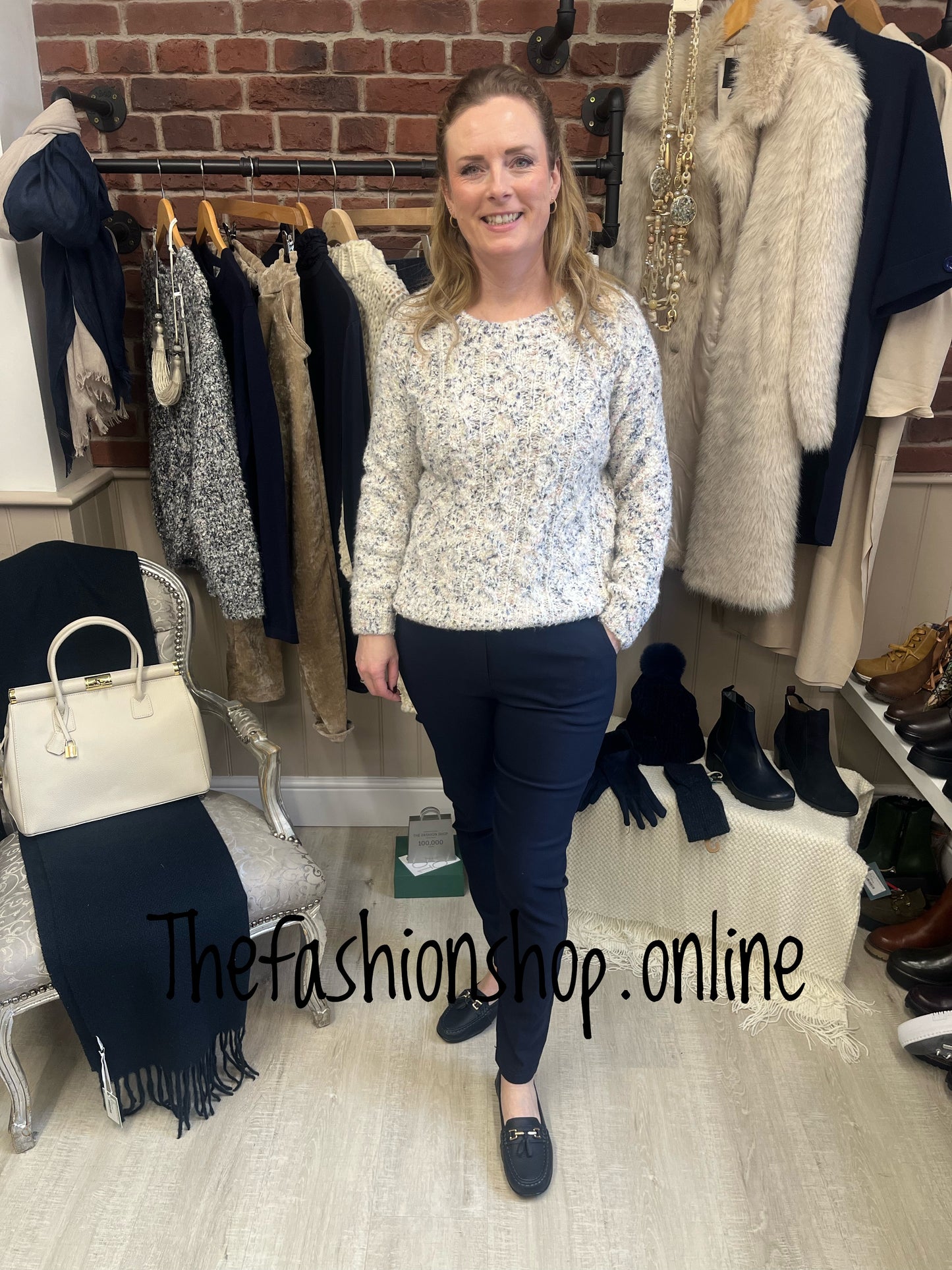 Cream round neck flecked jumper 8-16