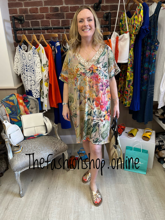 Millie floral shimmer tunic dress 10-18