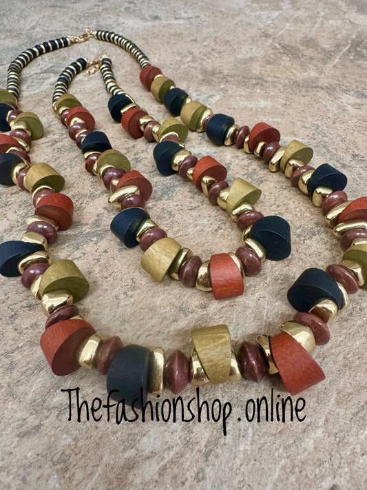 Earth two piece Necklace in Khaki Brown and Black