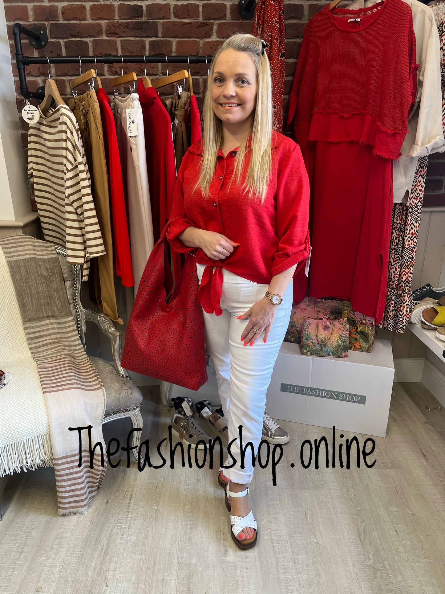 Maeve red tie front shirt 8-14