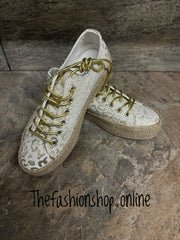 Gold leopard print platform espadrille sizes 3-8