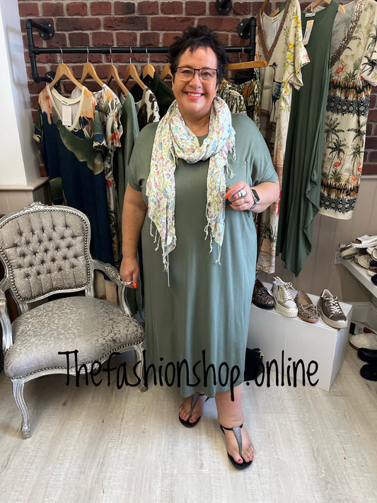 Khaki midi dress up dress down dress 16-26