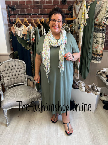 Khaki midi dress up dress down dress 16-26