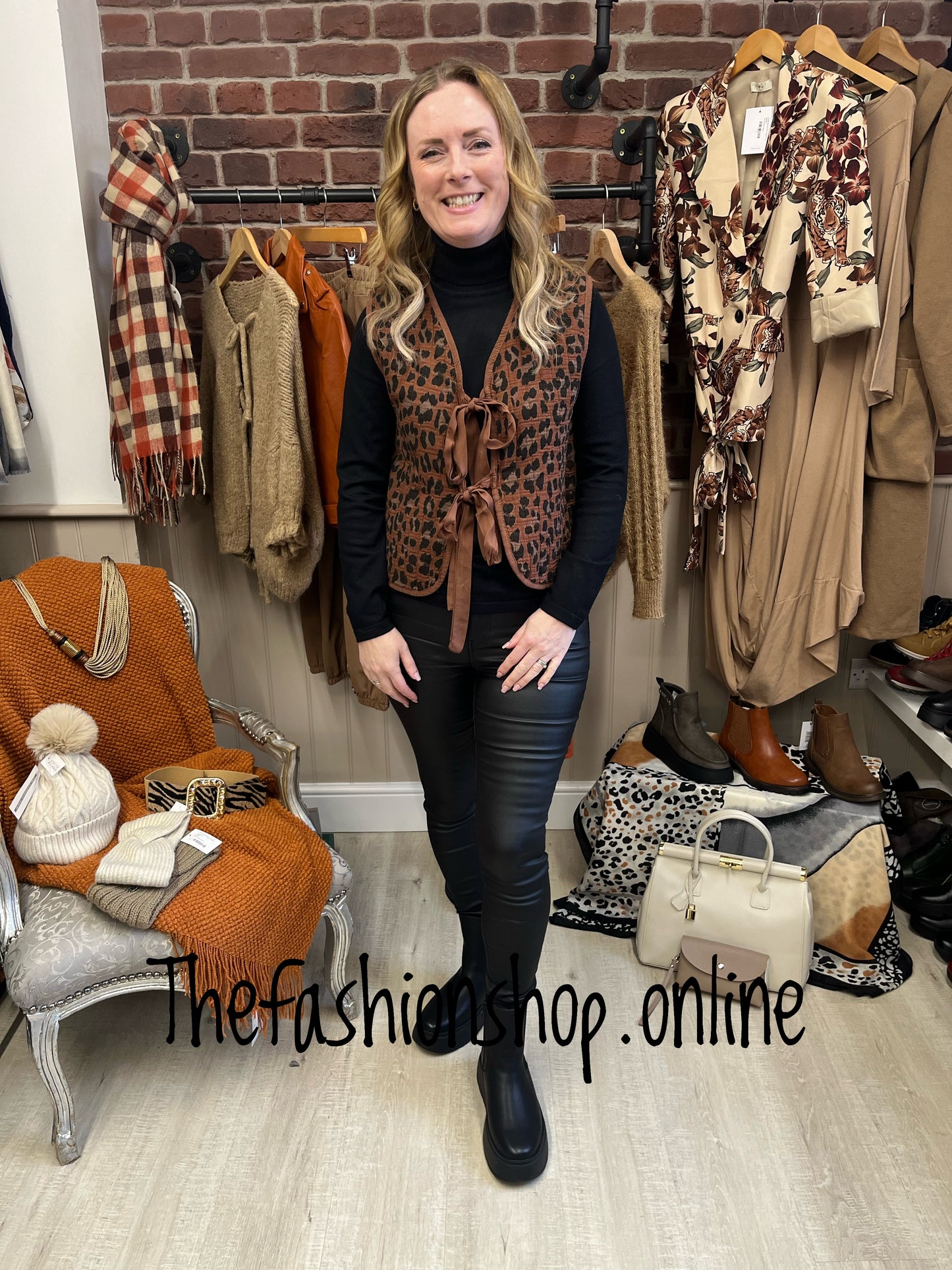 Rust leopard print tie front waistcoat 8-12