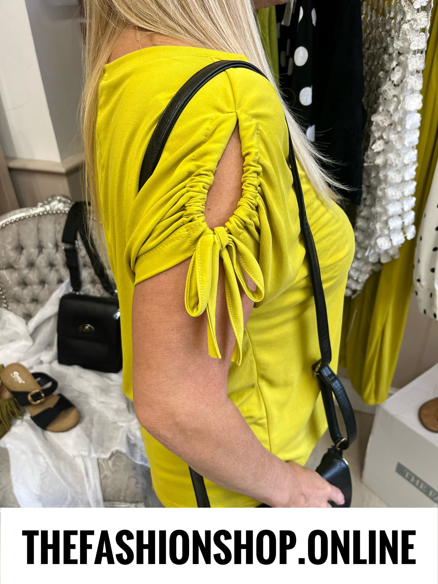Jocelyn lime ruched sleeve top 10-16