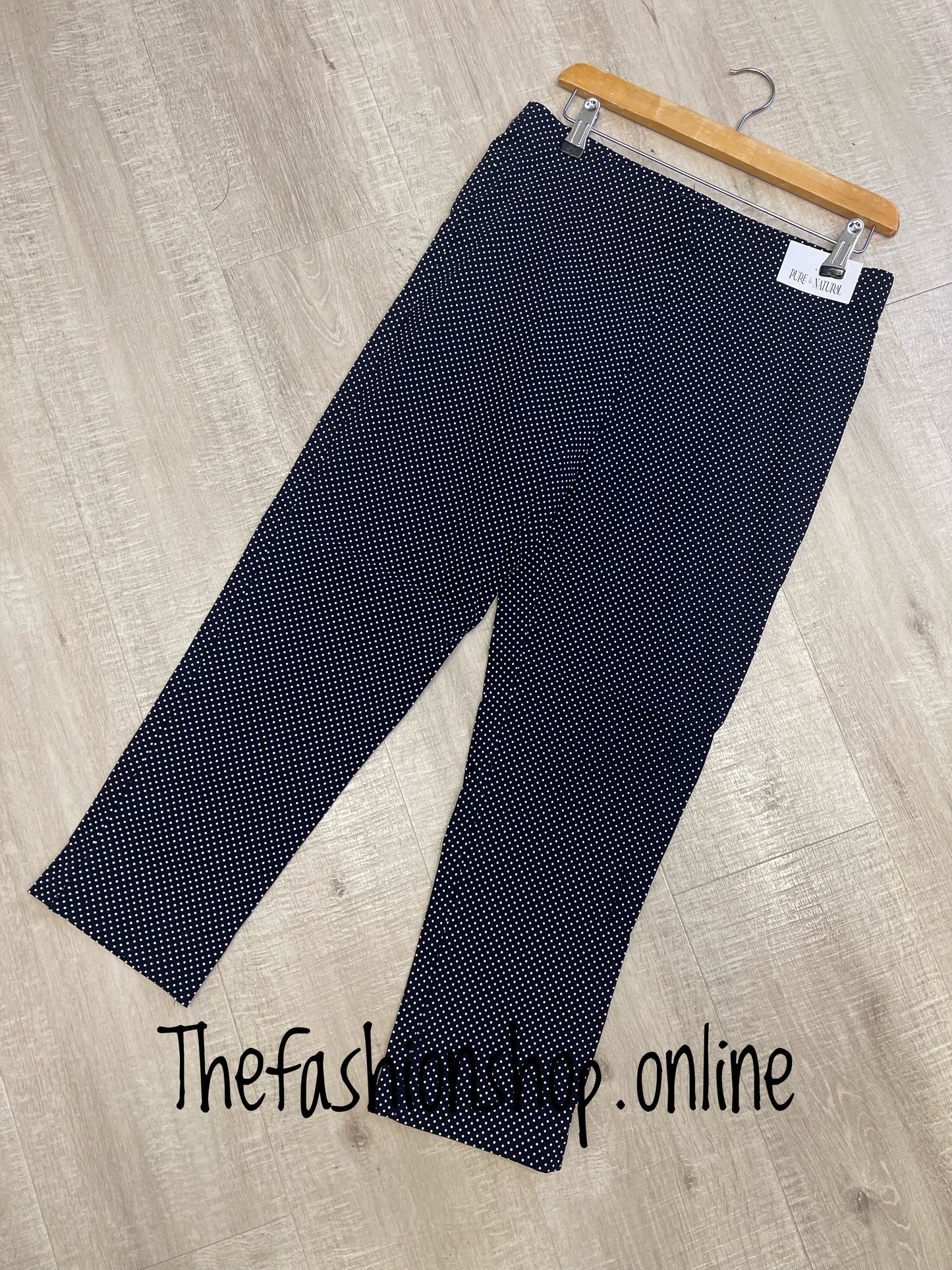 Navy polka dot cropped stretchy sized trousers sizes 10-22