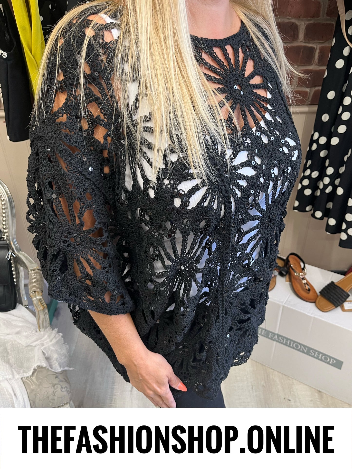 Rosalyn black crochet sequin top 12-20