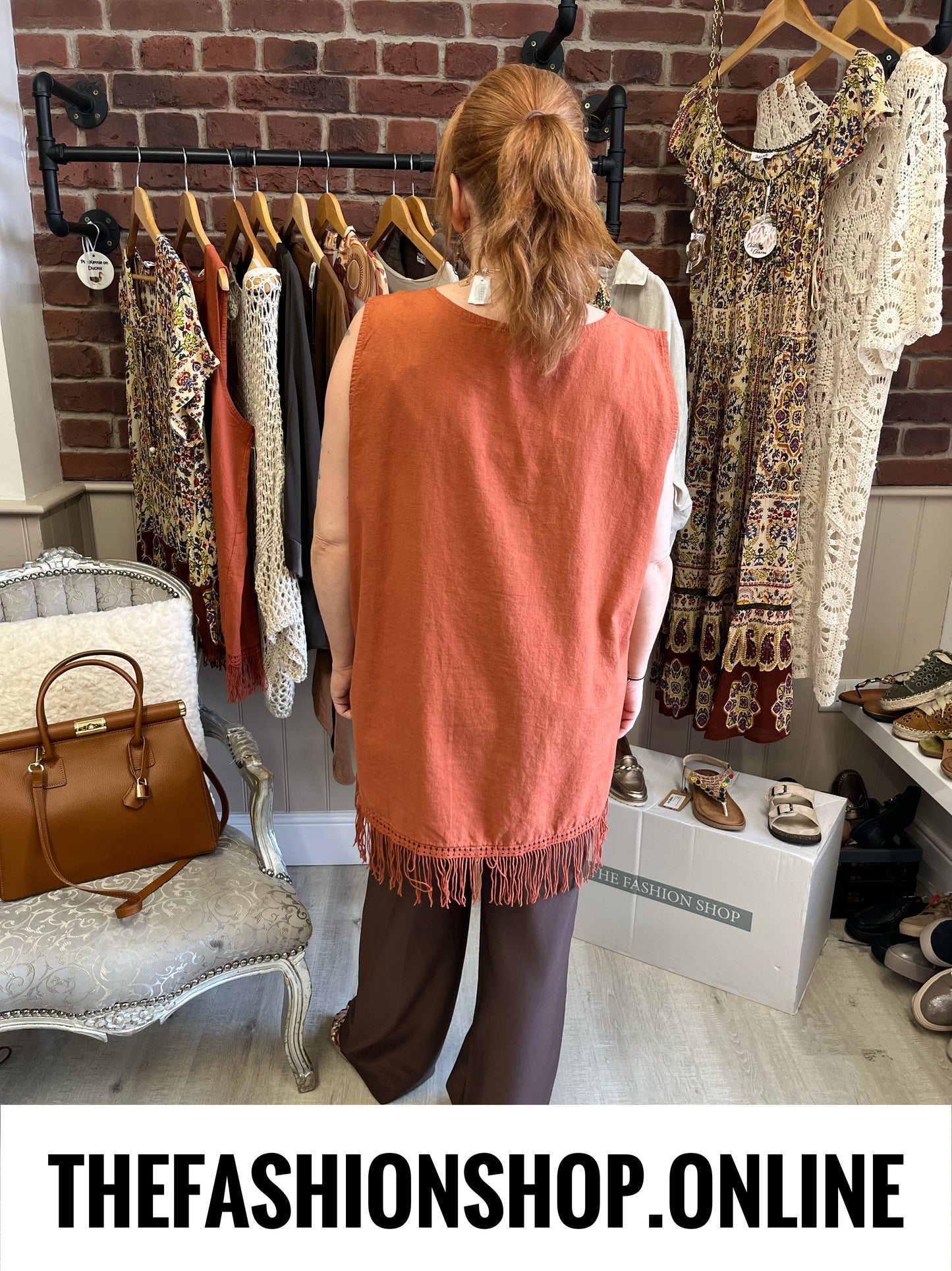 Saskia cinnamon linen mix tassel top 16-20