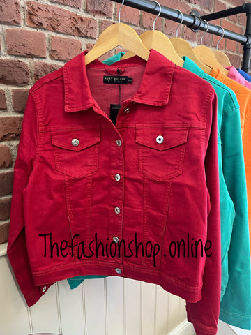 Kylie Kurt Muller red cotton denim jacket sizes 14-22