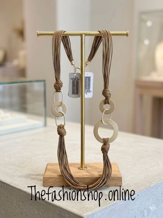 Eliza Statement Long Necklace in Antique Gold and Camel
