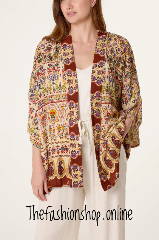 Celia brown paisley embellished kimono 8-20