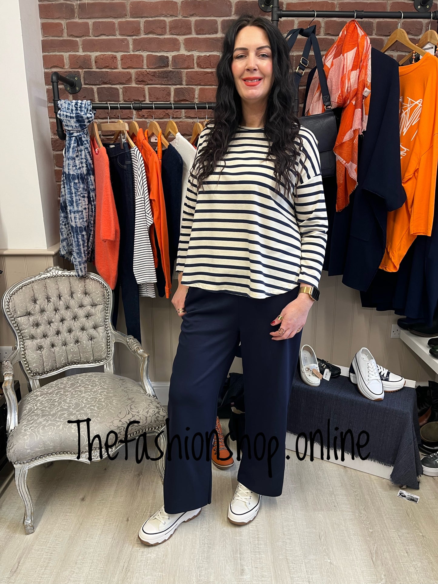 Yvette navy and beige striped top 10-16