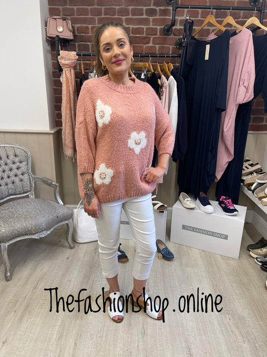 Pink mohair daisy and pearl jumper 8-16