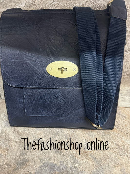 Large navy messenger bag