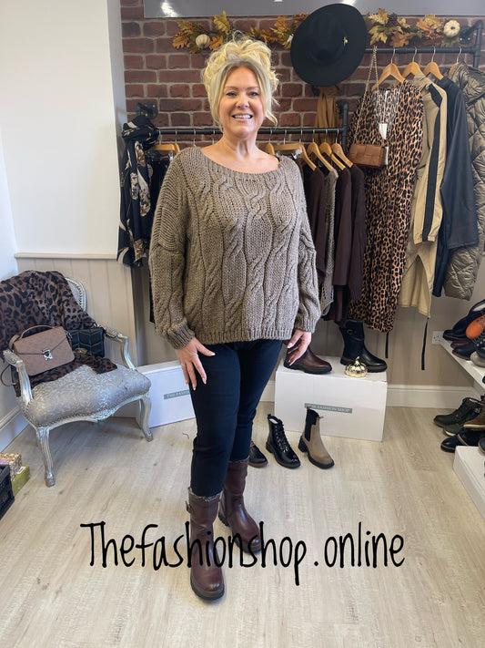 Mocha wool mix chunky jumper 10-18