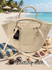 Beach Woven Tote Bag In Natural Beige