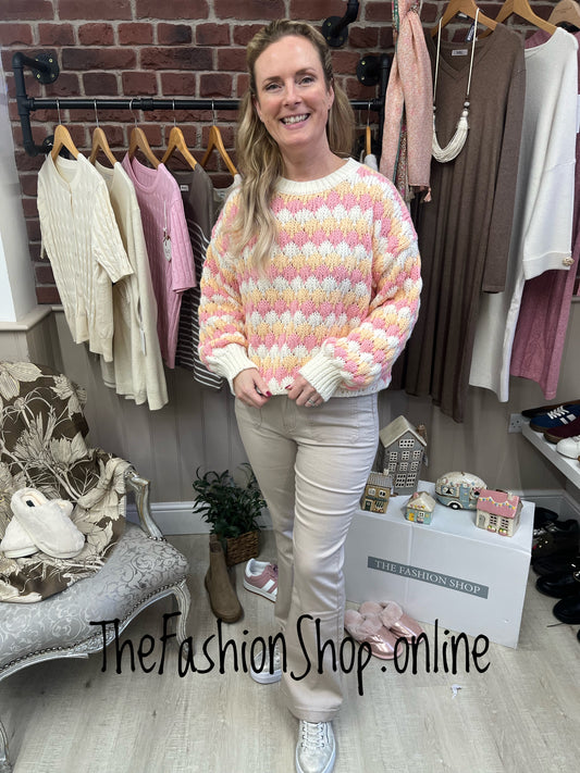 Sophia pink and orange bubble knit jumper 8-14