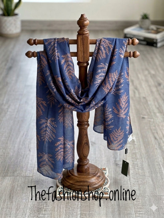 Autumn Branches in Denim Blue Scarf