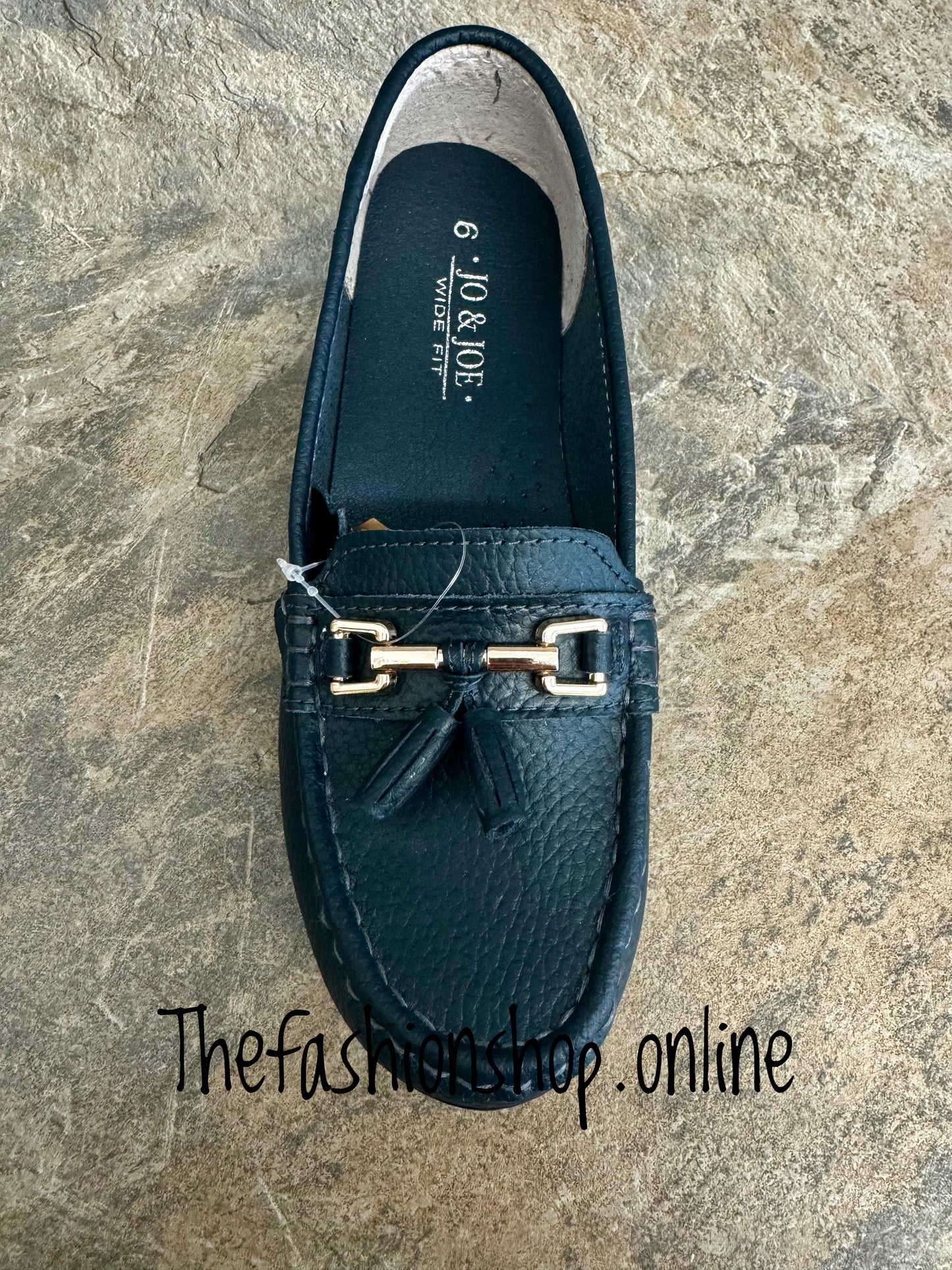 Jo & Joe Nautical wide fit dark navy leather loafer sizes 4-8