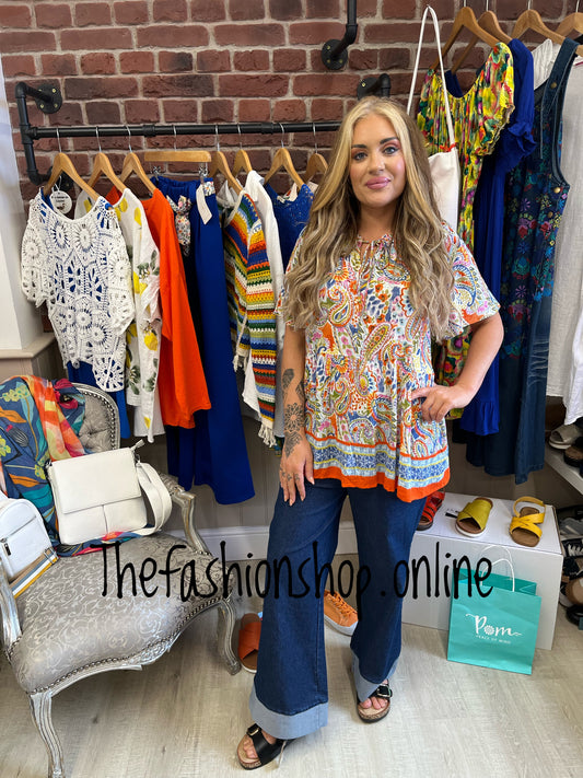 Phoebe colourful paisley top sizes 10, 12 and 14