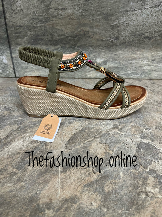 Jo & Joe khaki Trinidad wedge sandals sizes 4-8 (37-41)