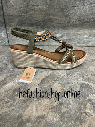 Jo & Joe khaki Trinidad wedge sandals sizes 4-8 (37-41)
