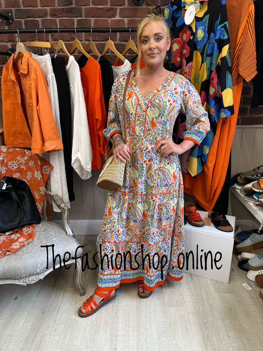 Phoebe colourful paisley tiered dress sizes 10, 12 and 14
