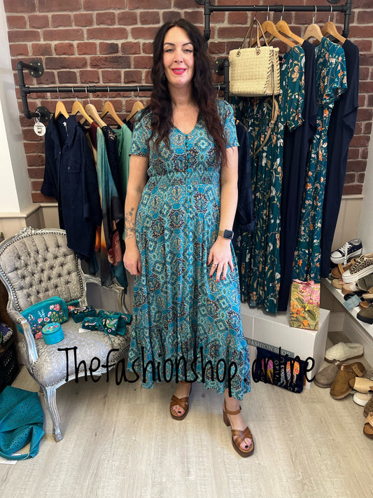 Stella Morgan teal patterned dress sizes 12-18