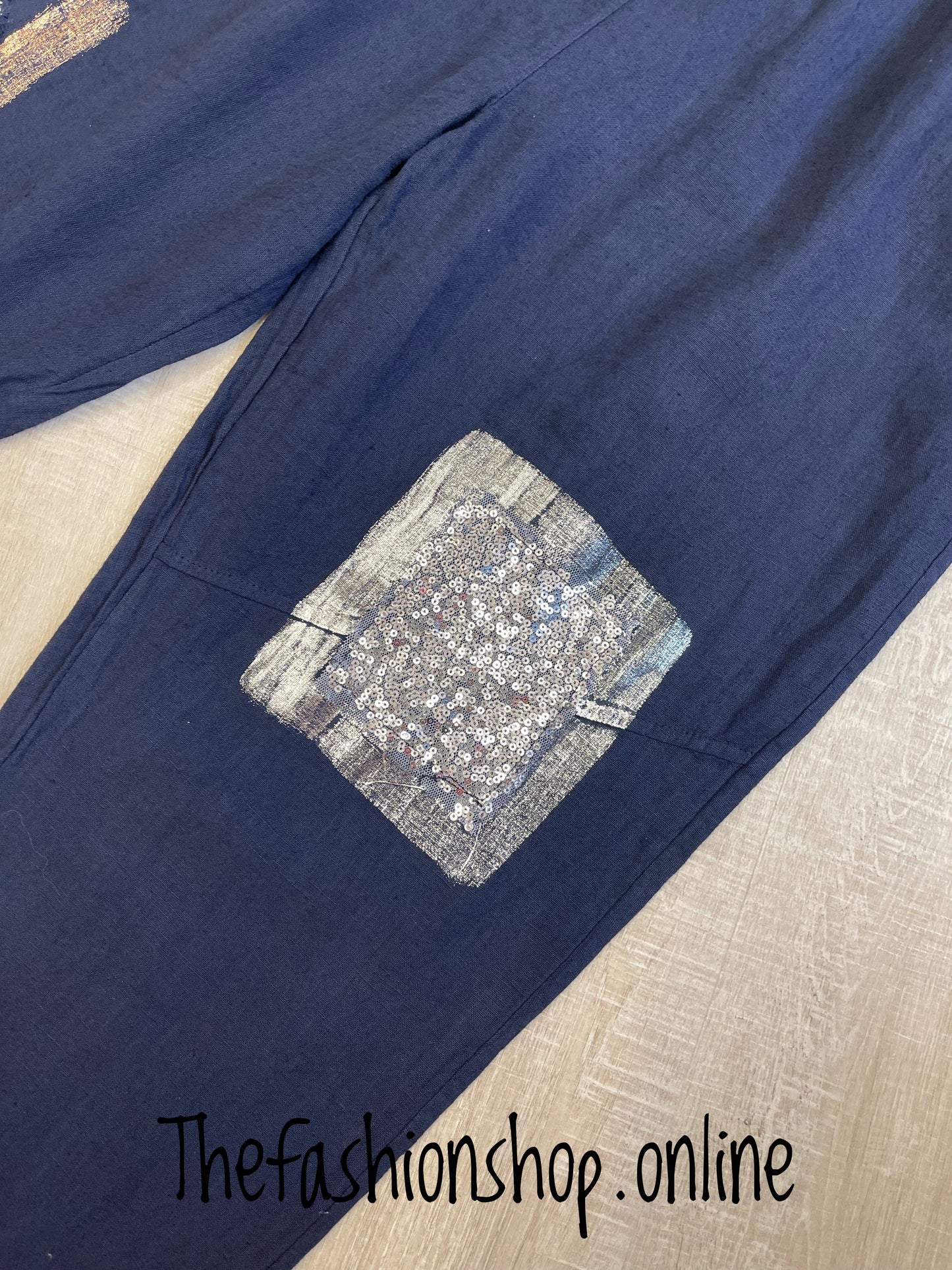 Navy blue linen mix sparkle trousers 8-14