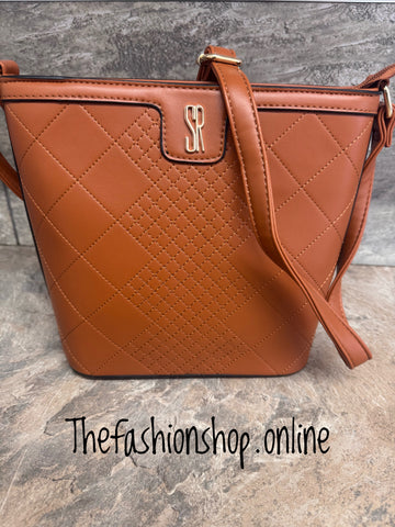 Sienna Tan Bag with Stitch Detail