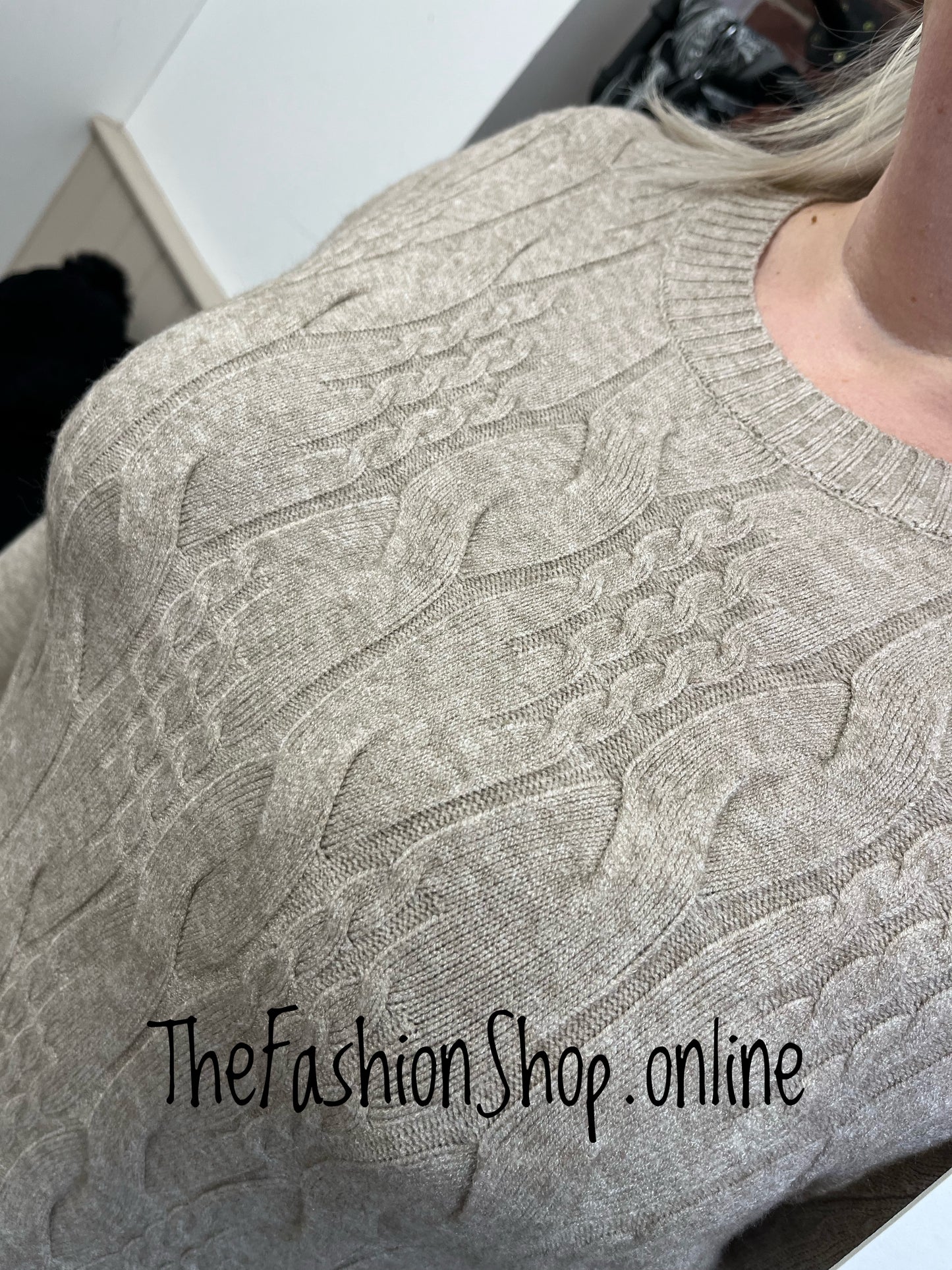 Alison beige cable knit jumper dress 14-18