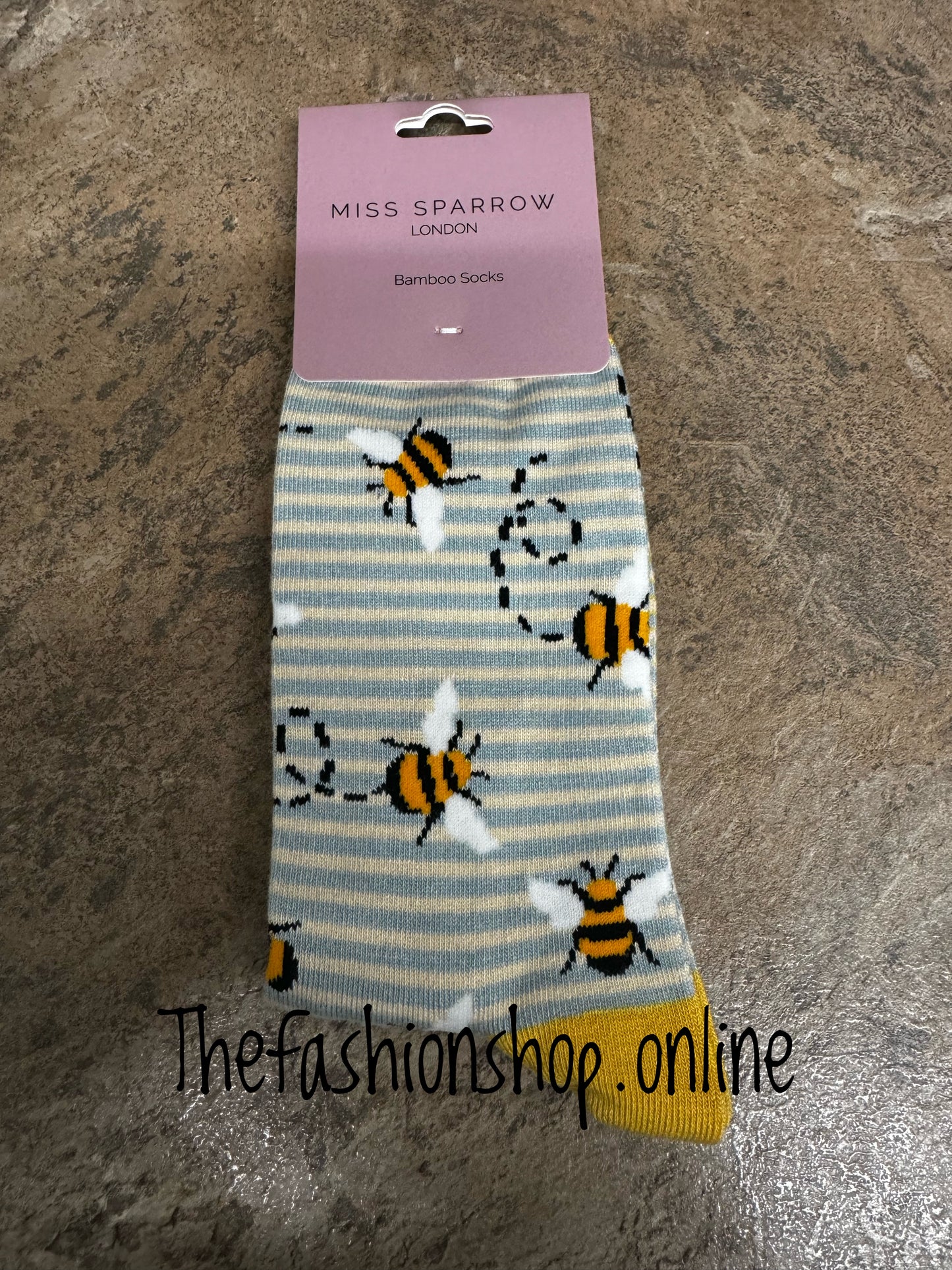 Miss Sparrow Duck Egg and Cream Bumble Bees Bamboo socks 3-7