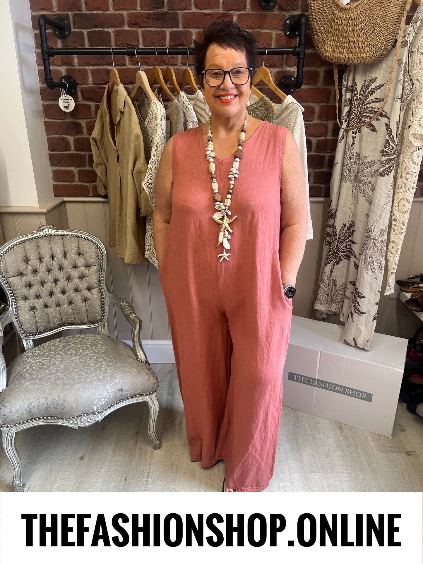 Juliana antique rose linen jumpsuit 12-18