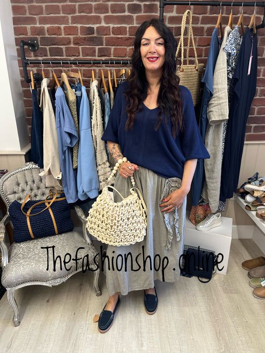 Eleanor navy knitted v neck top 10-18