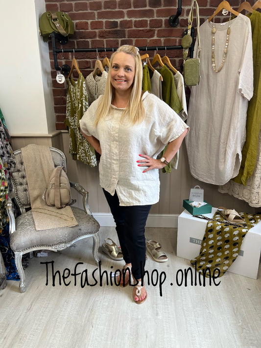 Stone linen roll neck top 12-16