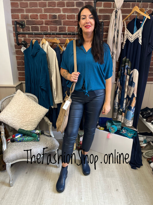 Isabella dark teal tie front top 12-16
