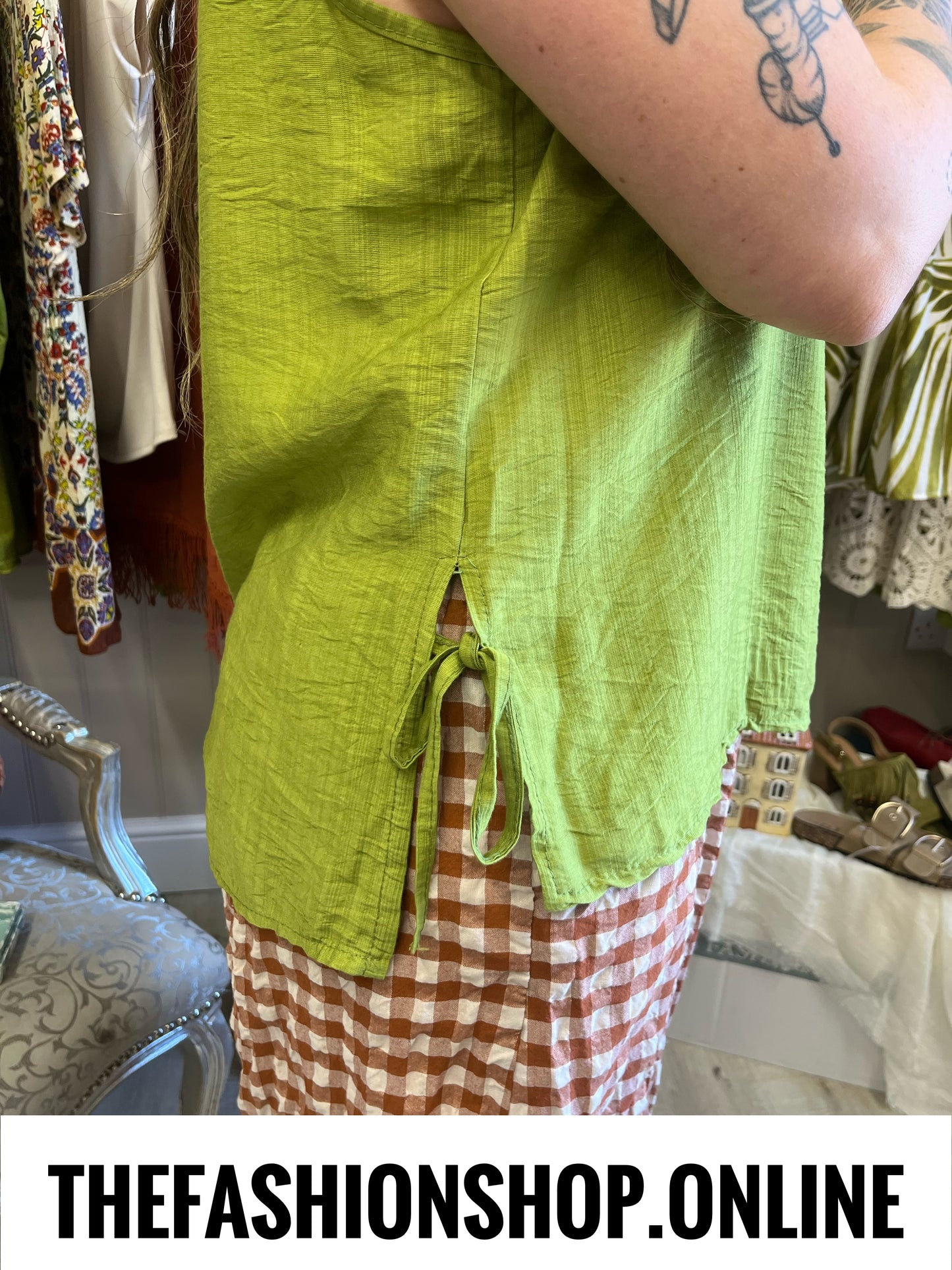 Zuri olive side tie top 8-14