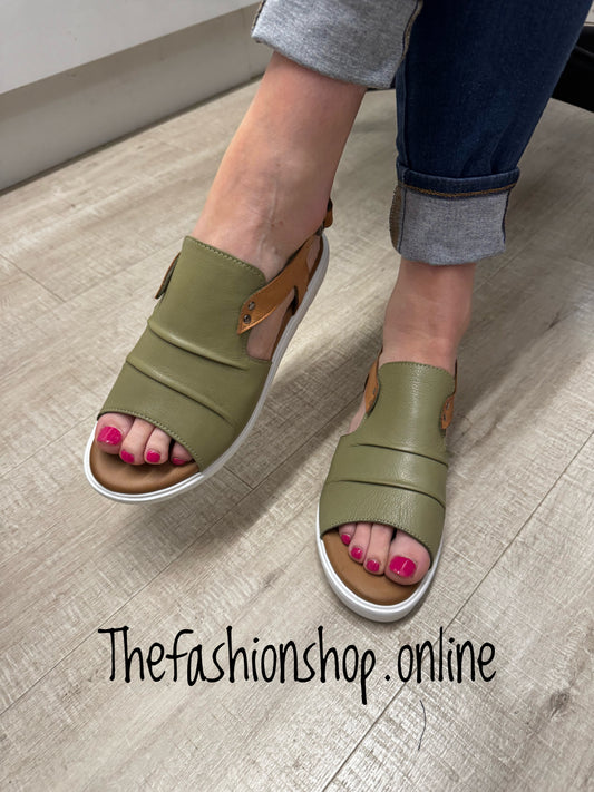 Modella Indy khaki and tan leather sandals sizes 4-8 (37-41)