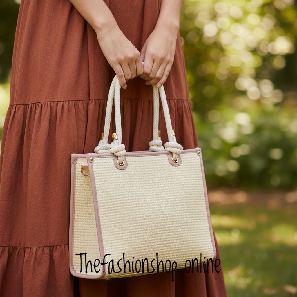 Milan Summer Bag in Cream with Pink