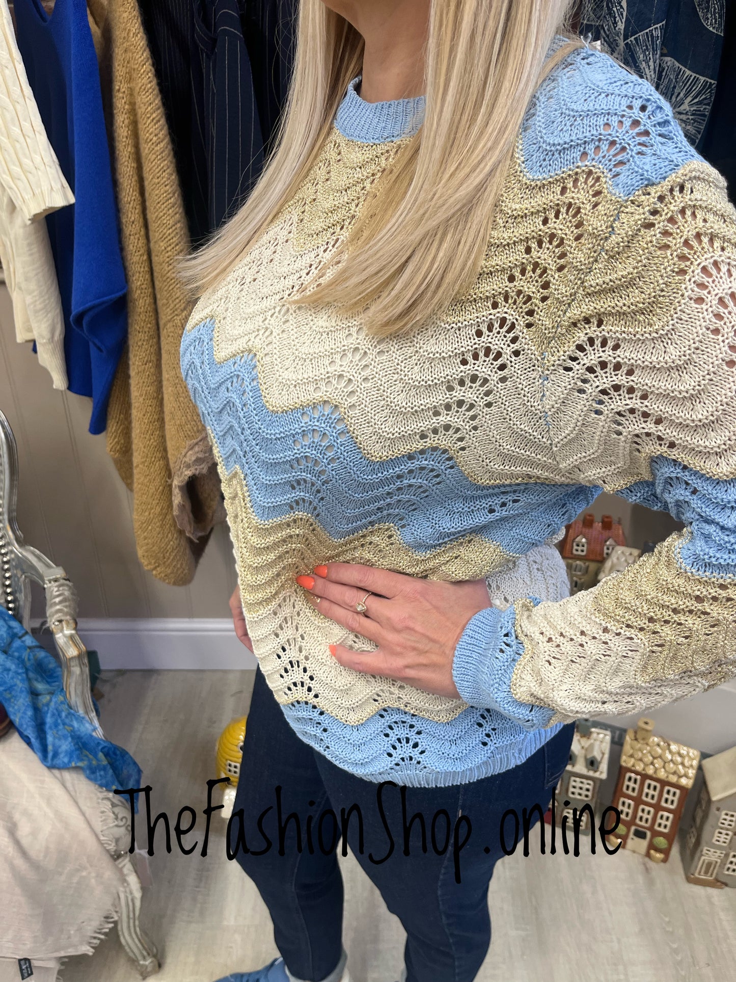 Danielle blue and gold wave detail jumper 8-16