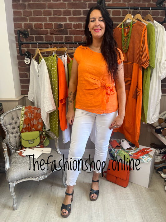 Alison orange linen side tie top 8-12