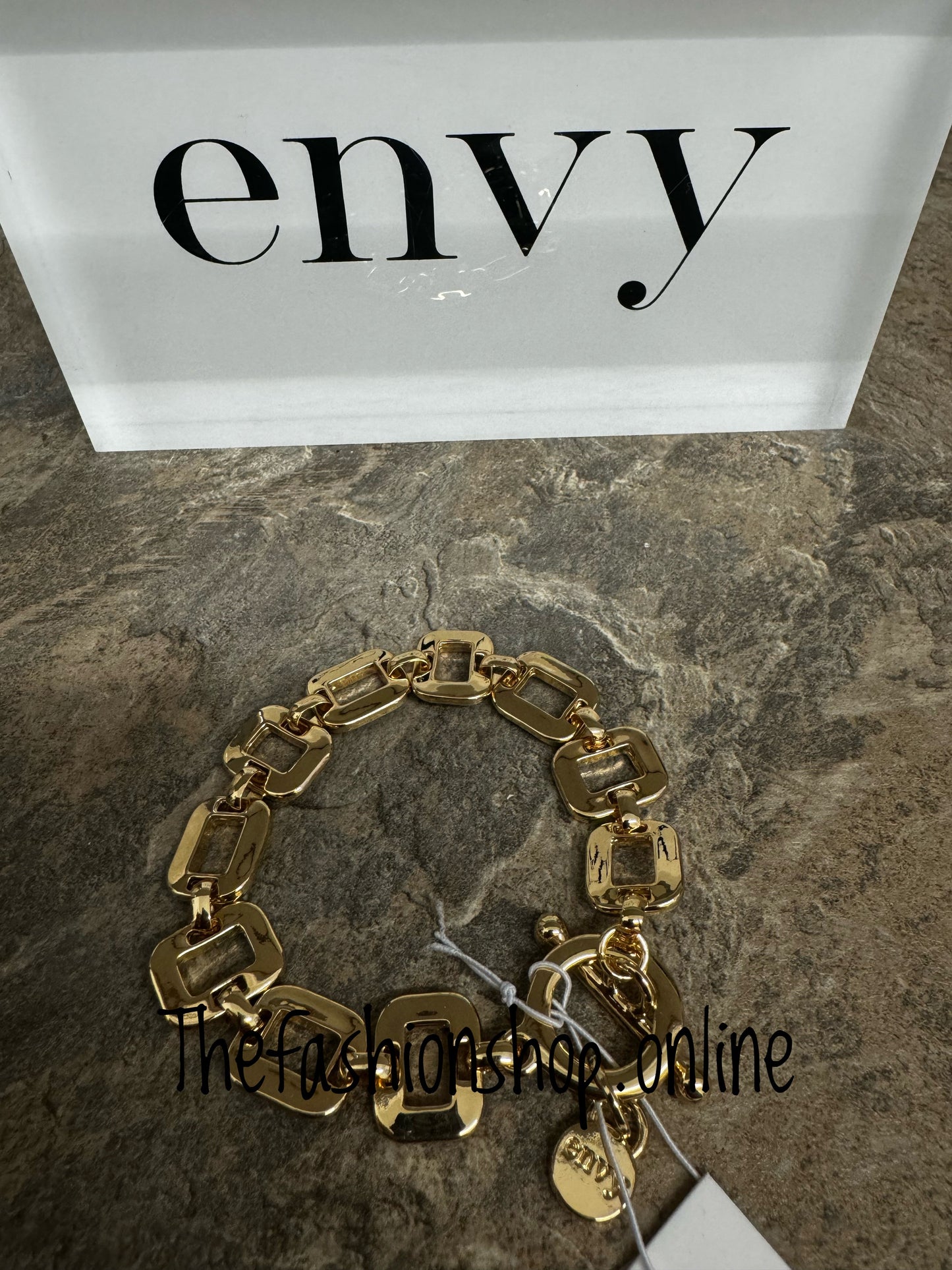 Envy gold square link t bar bracelet