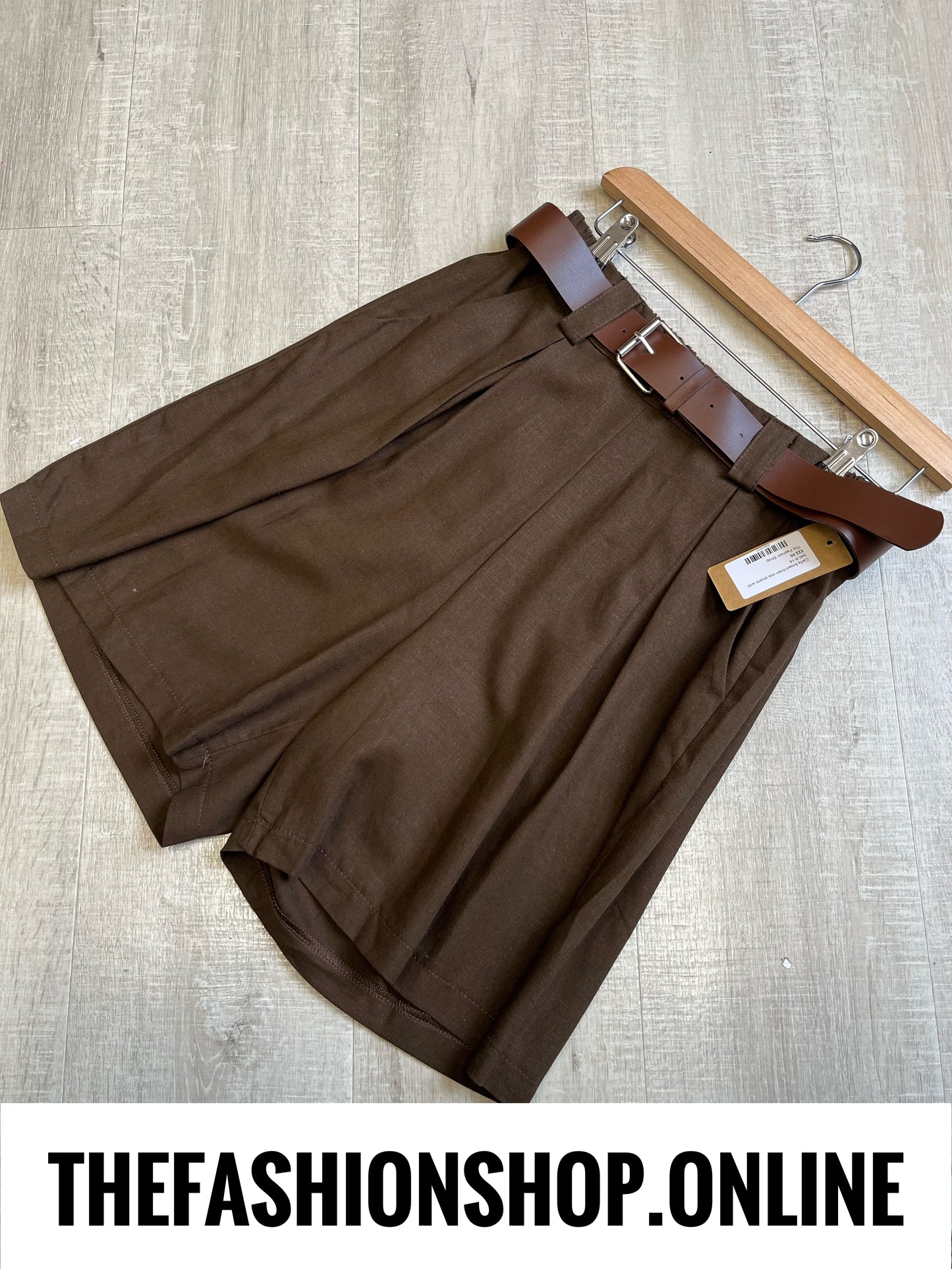 Carla brown linen mix shorts with belt  8-14
