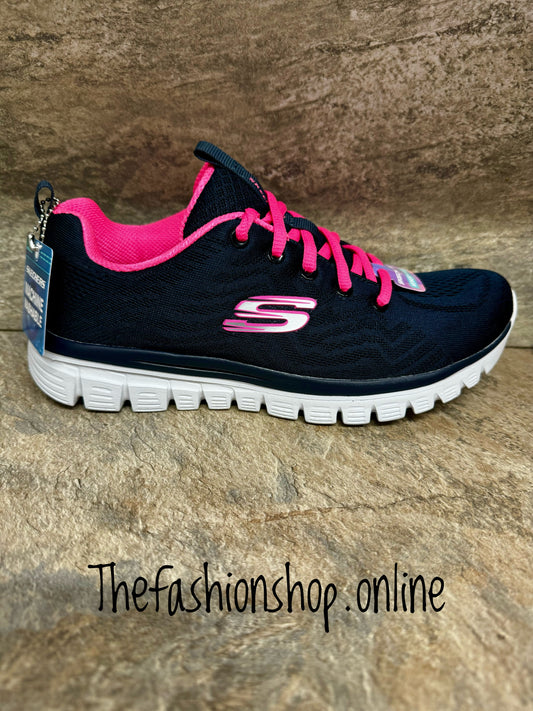 Skechers Navy and Pink Regular Fit Graceful Get Connected Trainers sizes 4-8