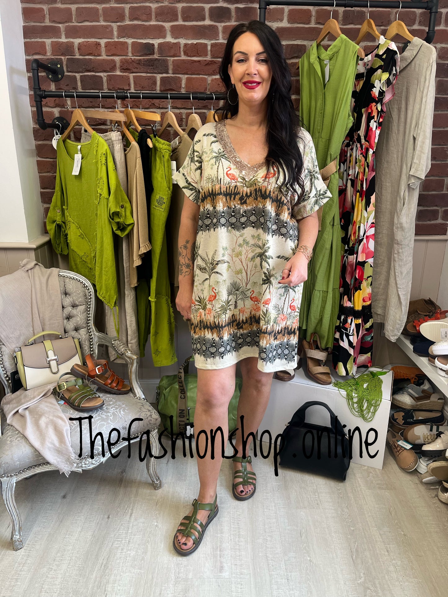 Millie flamingo shimmer tunic dress 10-18