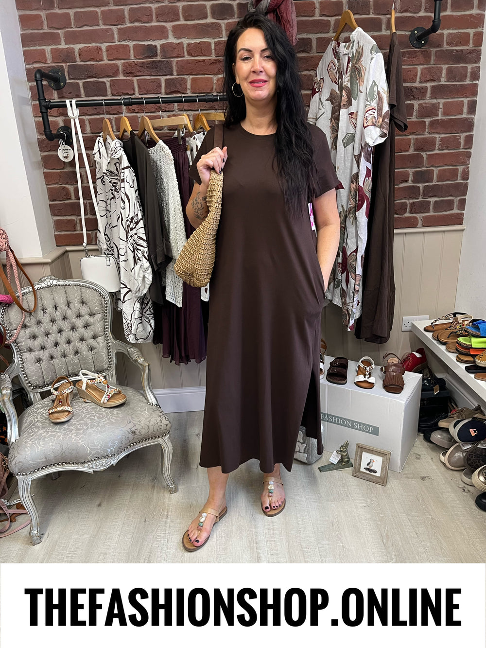 Julieta brown dress with side splits 10-16