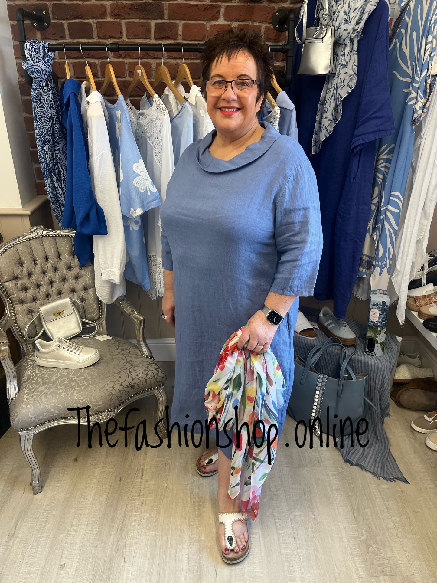 Evelyn blue linen cocoon dress 16-22