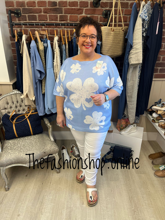 Grace light blue clover and heart top 14-22
