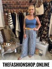 Alana navy leopard print trousers with belt 10-16